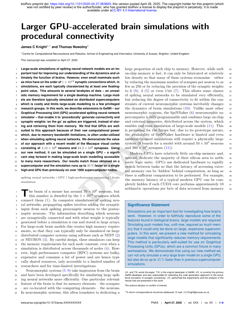 Larger GPU-Accelerated Brain Simulations with Procedural Connectivity