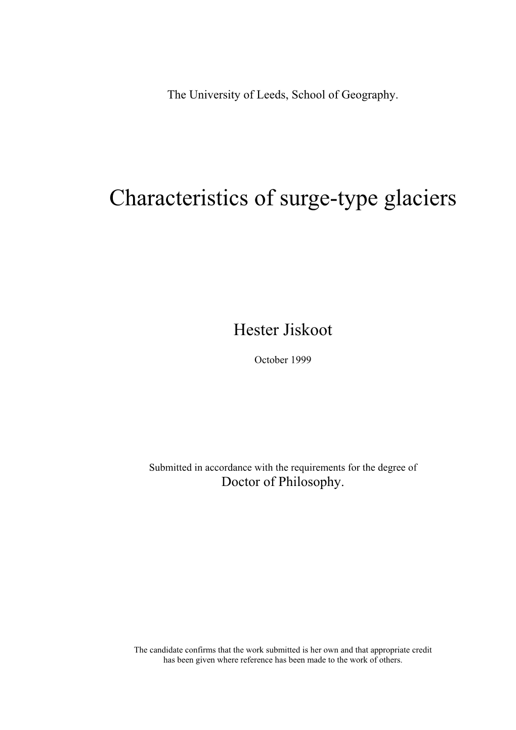 Characteristics of Surge-Type Glaciers