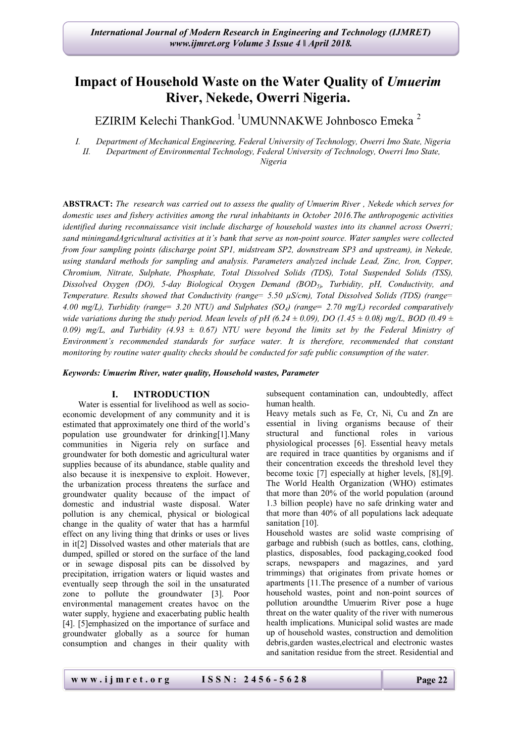 Impact of Household Waste on the Water Quality of Umuerim River