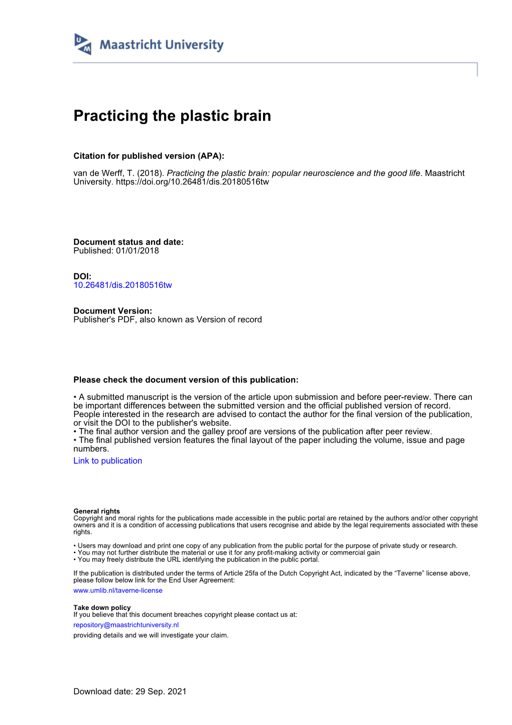 Practicing the Plastic Brain: Popular Neuroscience and the Good Life