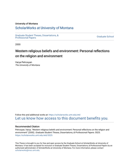 Western Religious Beliefs and Environment: Personal Reflections on the Religion and Environment
