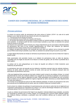 Cahier Des Charges Regional De La Permanence Des Soins De Basse-Normandie