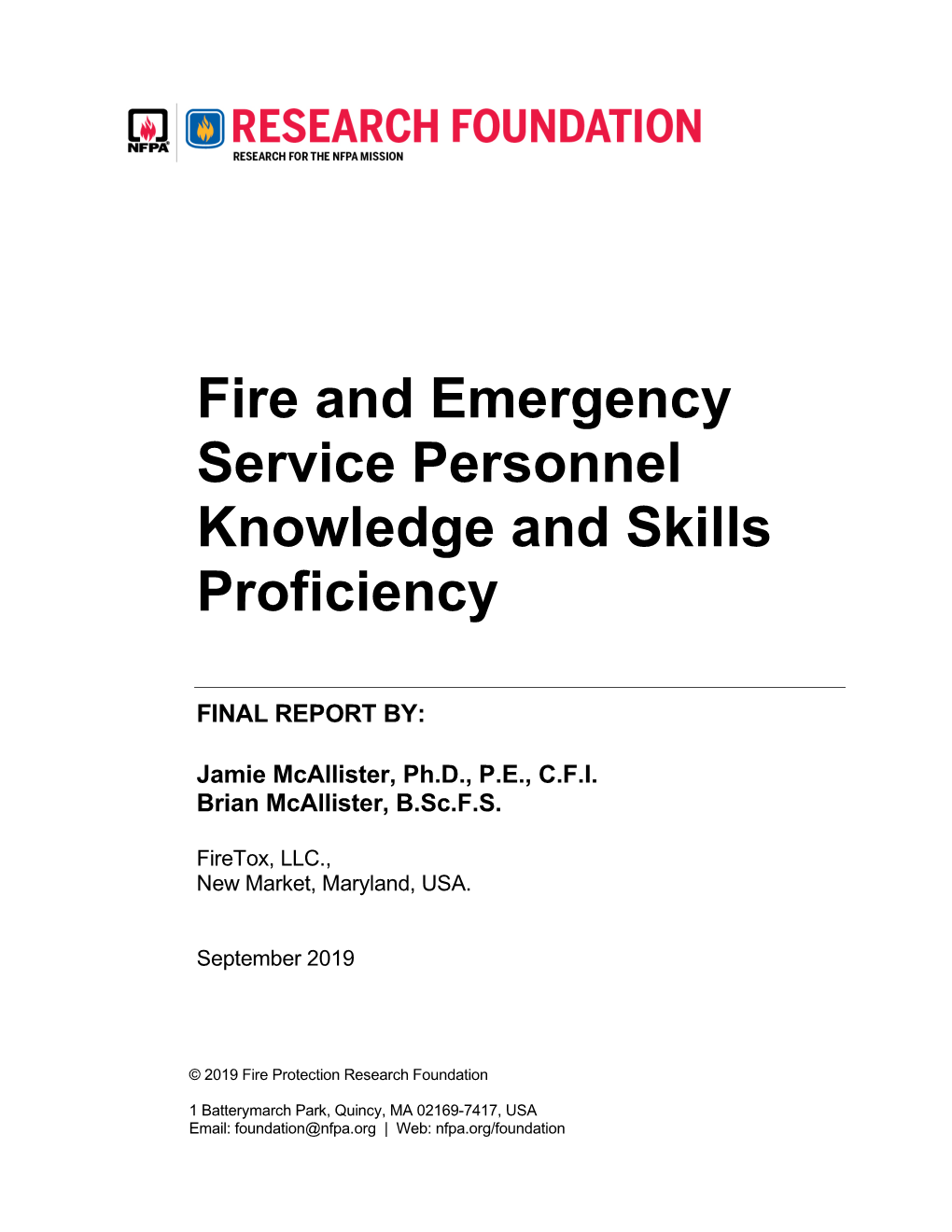 Fire and Emergency Service Personnel Knowledge and Skills Proficiency