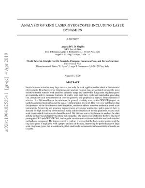 Analysis of Ring Laser Gyroscopes Including Laser