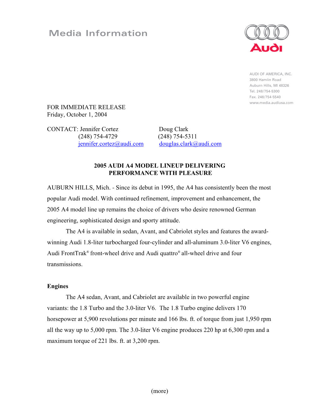 2005 Audi A4 Press Release