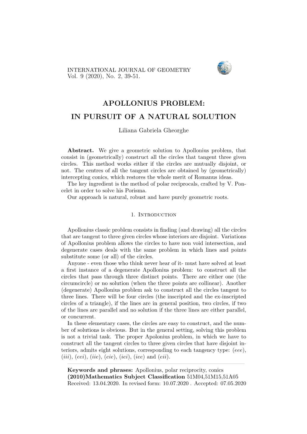 Apollonius Problem: in Pursuit of a Natural Solution