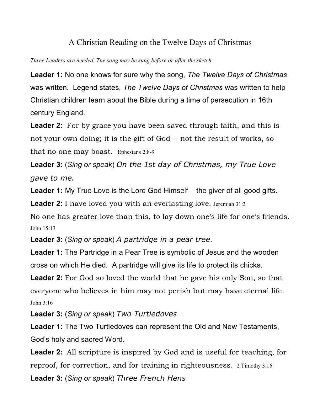 A Christian Reading on the Twelve Days of Christmas