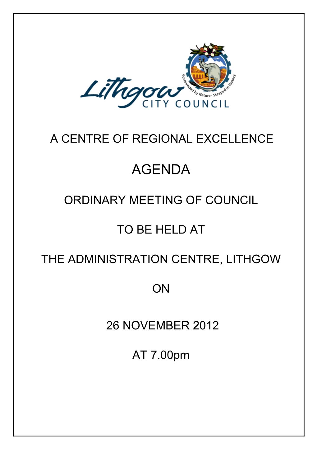 Amended Agenda of Ordinary Council Meeting 26 November 2012