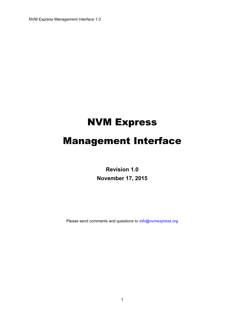 Nvme Management Interface 1.0 Specification