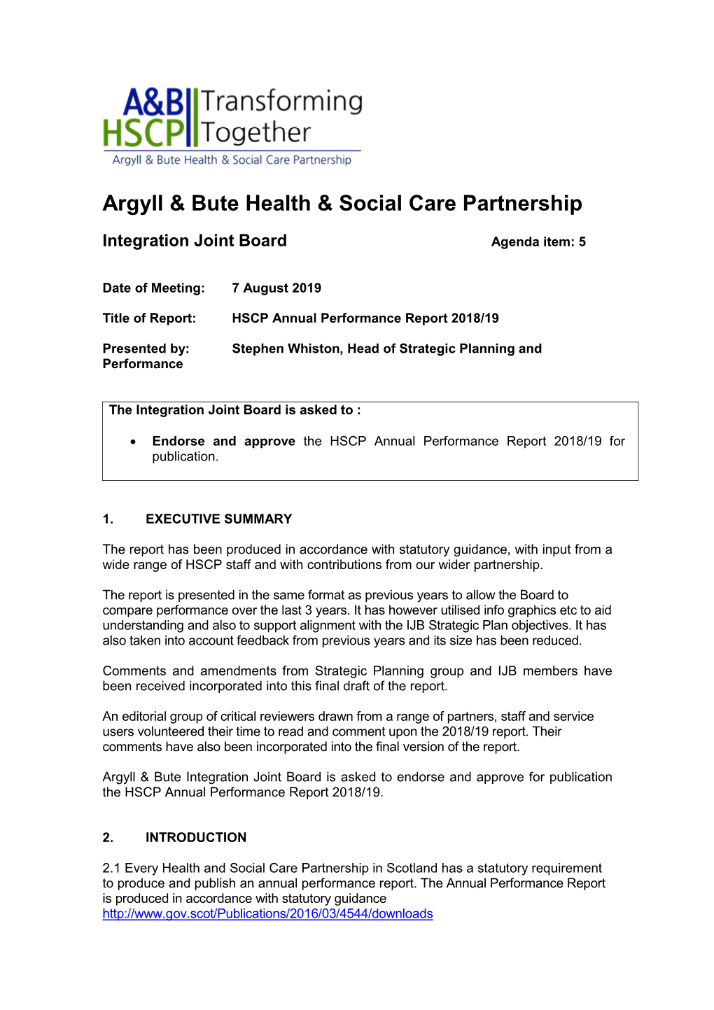Argyll & Bute Health & Social Care Partnership