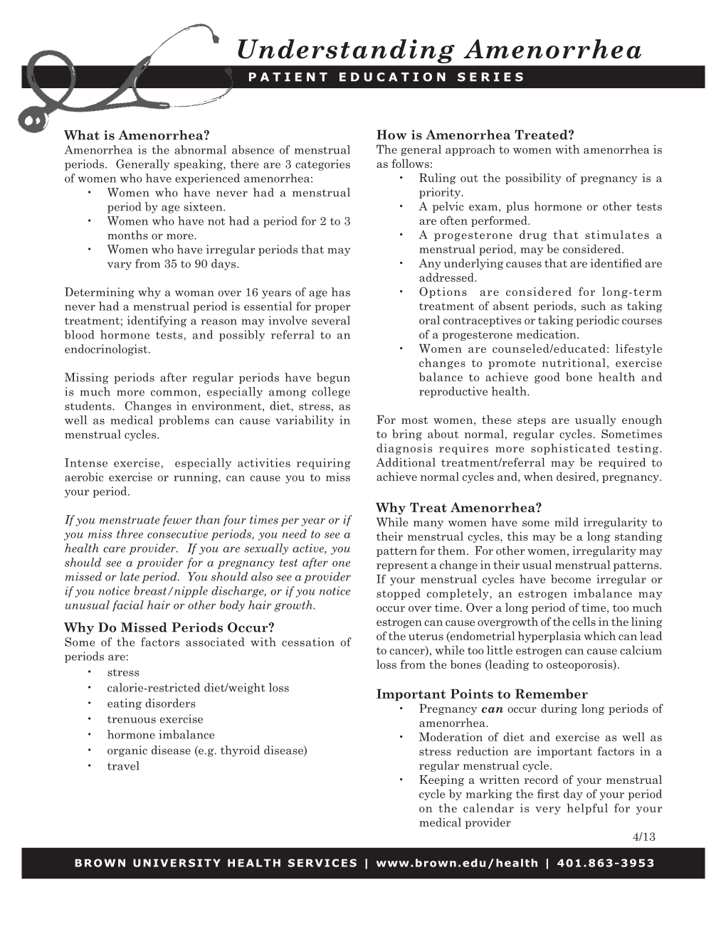 Understanding Amenorrhea PATIENT EDUCATION SERIES