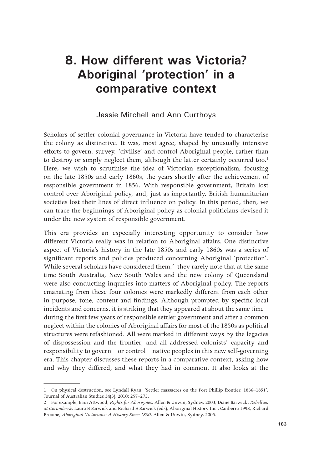 8. How Different Was Victoria? Aboriginal 'Protection' in a Comparative Context