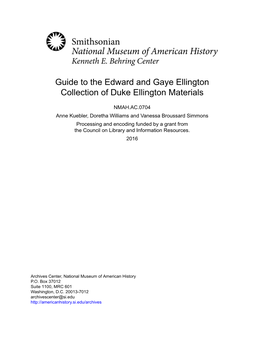 Guide to the Edward and Gaye Ellington Collection of Duke Ellington Materials