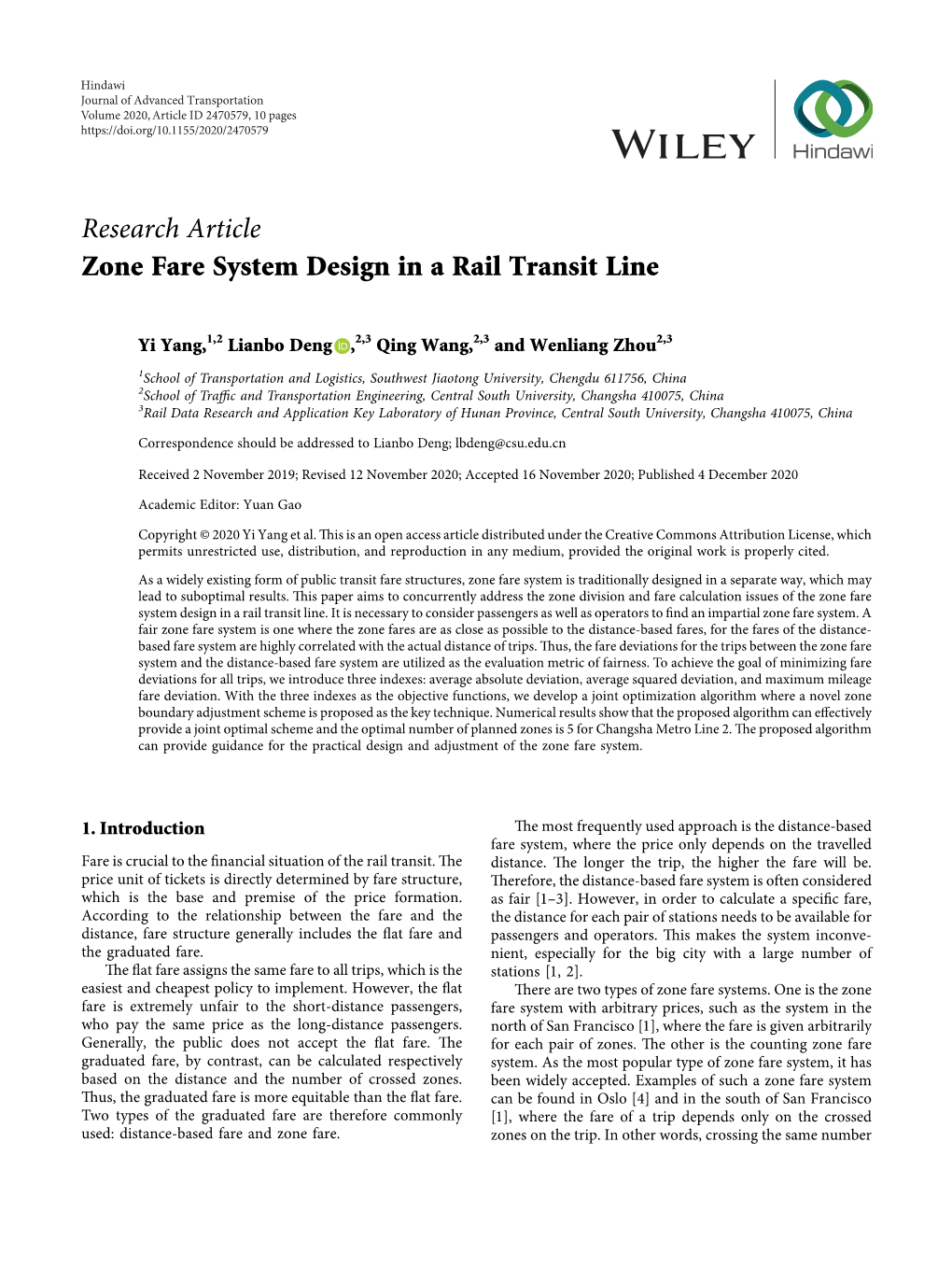 Research Article Zone Fare System Design in a Rail Transit Line