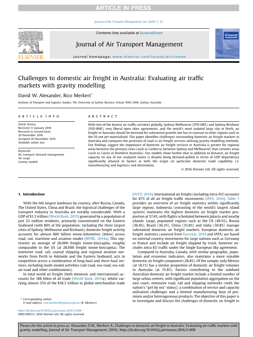 Challenges to Domestic Air Freight in Australia: Evaluating Air Traffic