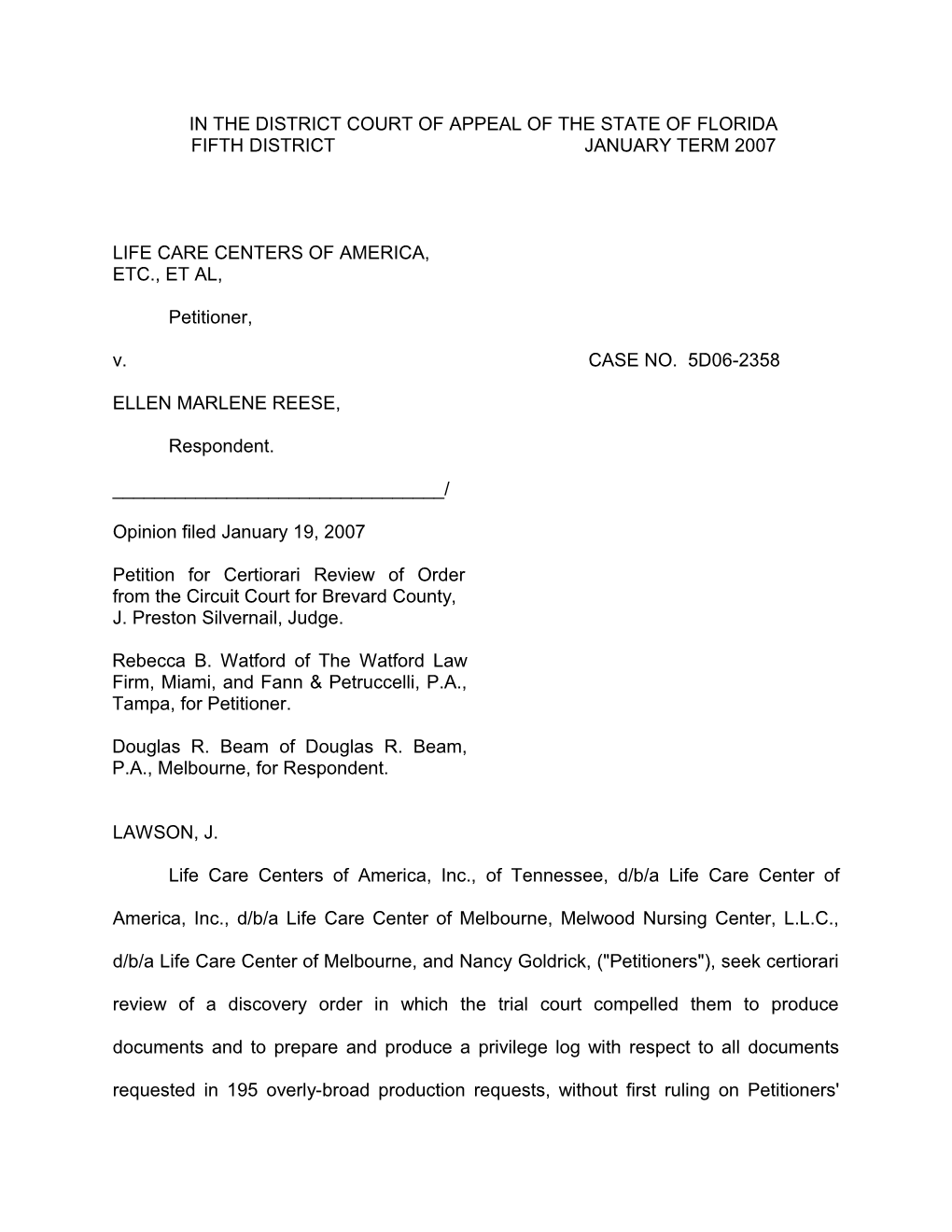 In the District Court of Appeal of the State of Florida s2