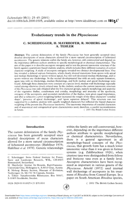 Evolutionary Trends in the Physciaceae—Scheidegger Et Al