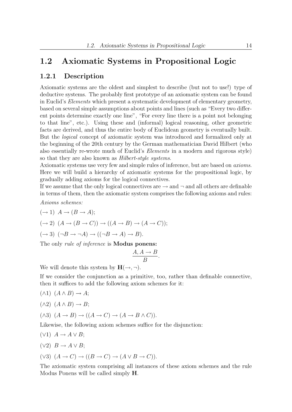 1.2 Axiomatic Systems in Propositional Logic