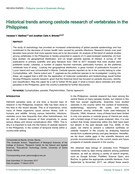 Historical Trends Among Cestode Research of Vertebrates in the Philippines