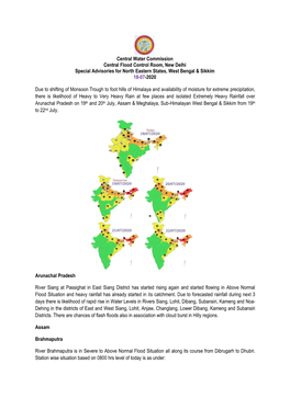 Central Water Commission Central Flood Control Room, New Delhi Special Advisories for North Eastern States, West Bengal & Sikkim 18-07-2020
