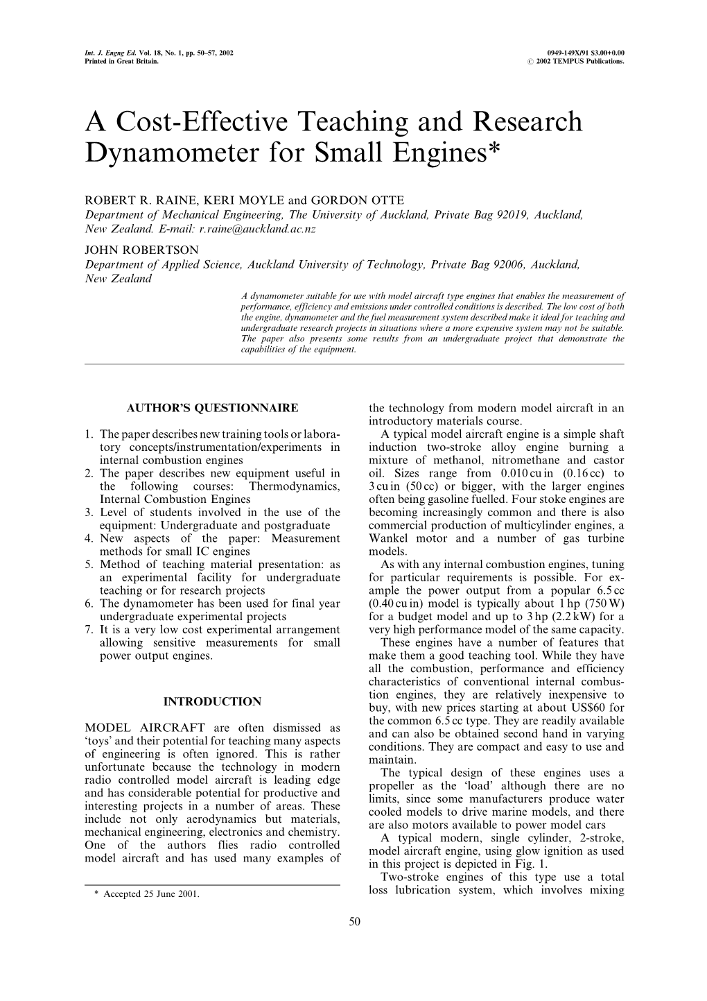 A Cost-Effective Teaching and Research Dynamometer for Small Engines*