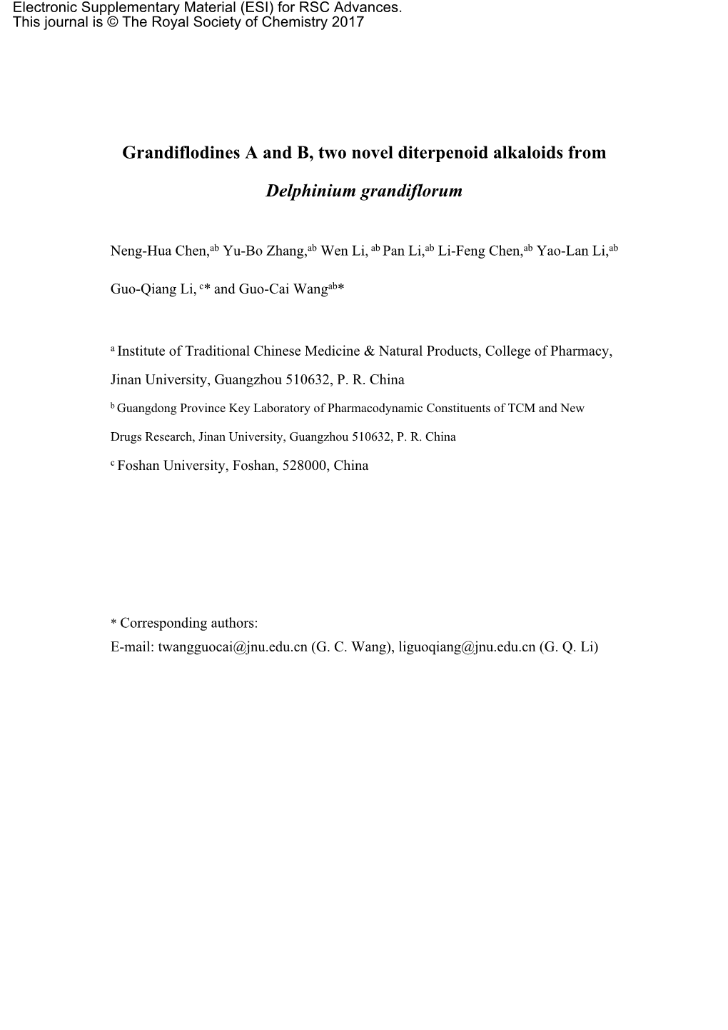 Grandiflodines a and B, Two Novel Diterpenoid Alkaloids From