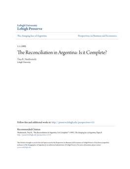 The Reconciliation in Argentina: Is It Complete? Tina R