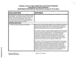 FEDERAL FACILITY MS4 PERMITTING AUDIT QUESTIONNAIRE PROVIDED by USEPA REGION 8 RESPONSES PREPARED by 460 CES/CEV, Buckley Air Force Base