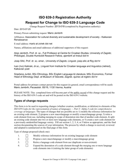 ISO 639-3 Registration Authority Request For