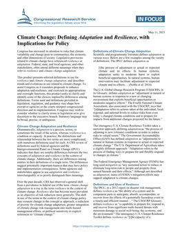 Climate Change: Defining Adaptation and Resilience, with Implications for Policy