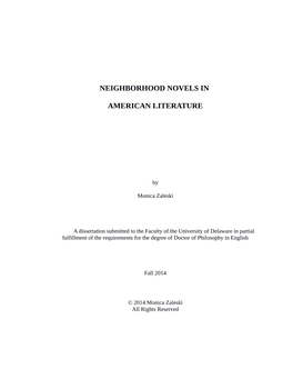 Neighborhood Novels in American Literature