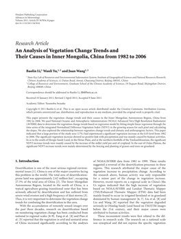 An Analysis of Vegetation Change Trends and Their Causes in Inner Mongolia, China from 1982 to 2006