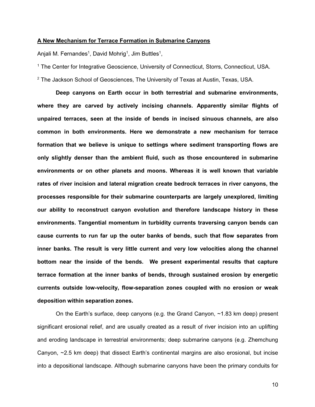 10 a New Mechanism for Terrace Formation in Submarine Canyons