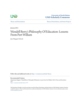 Wendell Berry's Philosophy of Education: Lessons from Port William Jane Margaret Schreck