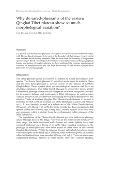 Why Do Eared-Pheasants of the Eastern Qinghai-Tibet Plateau Show So Much Morphological Variation?