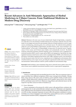 Recent Advances in Anti-Metastatic Approaches of Herbal Medicines in 5 Major Cancers: from Traditional Medicine to Modern Drug Discovery