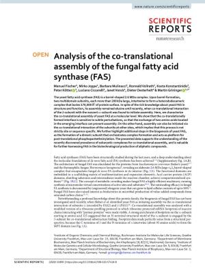 Analysis of the Co-Translational Assembly of the Fungal Fatty Acid
