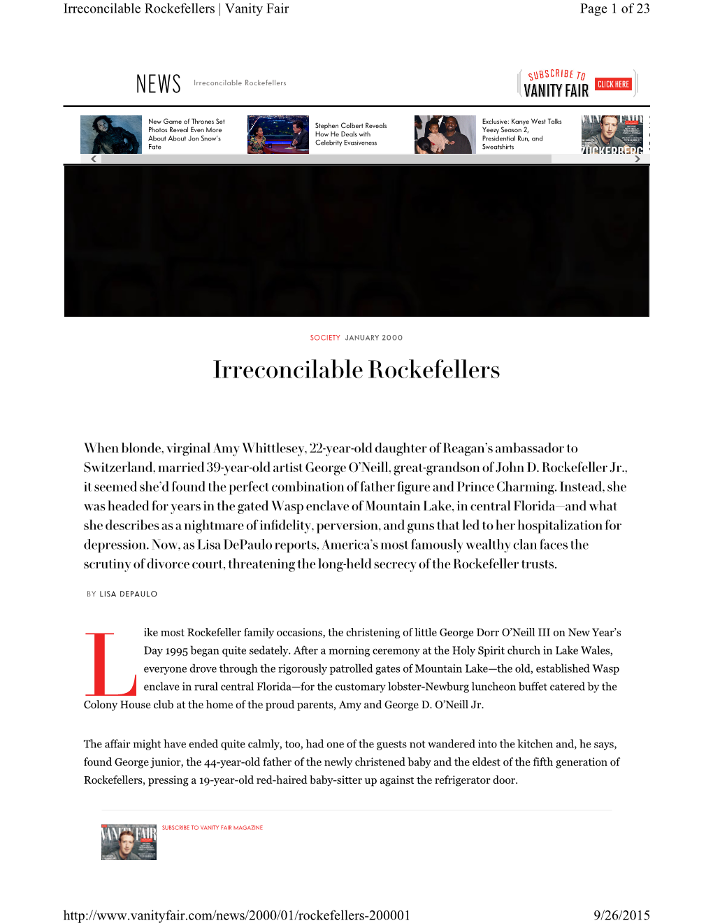 Irreconcilable Rockefellers | Vanity Fair Page 1 of 23