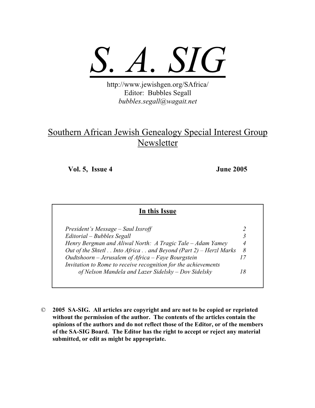 SA-SIG-Newsletter June 2005