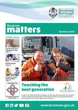 Broxtowe Matters Summercommunity 2019 in This Issue Clean-Up