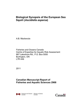 Biological Synopsis of the European Sea Squirt (Ascidiella Aspersa)