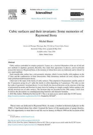 Cubic Surfaces and Their Invariants: Some Memories of Raymond Stora