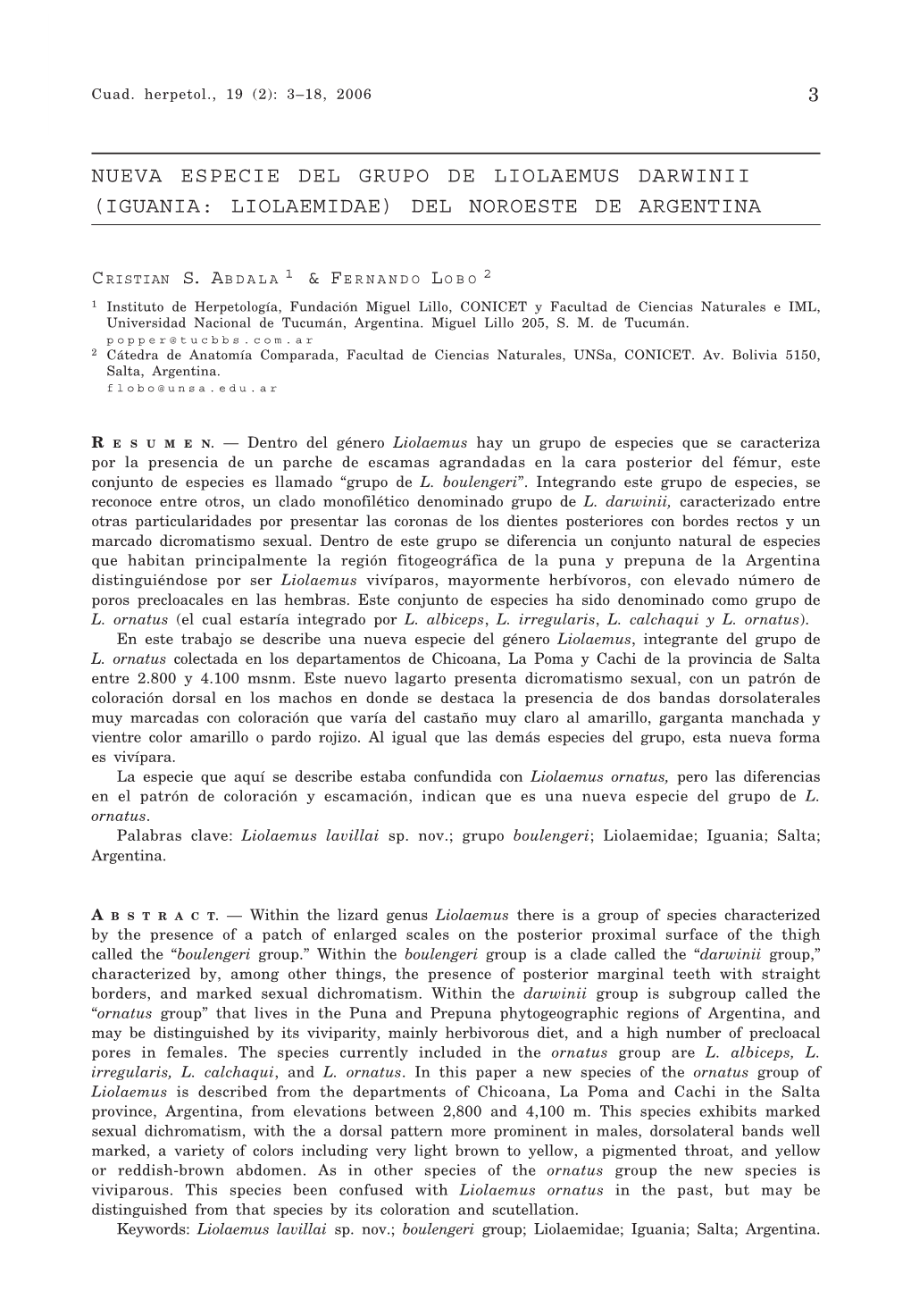 Nueva Especie Del Grupo De Liolaemus Darwinii (Iguania: Liolaemidae) Del Noroeste De Argentina