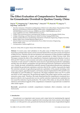 The Effect Evaluation of Comprehensive Treatment for Groundwater Overdraft in Quzhou County, China