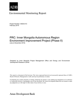Inner Mongolia Autonomous Region Environment Improvement Project (Phase II) (July to December 2018)
