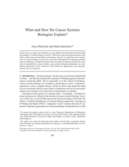 What and How Do Cancer Systems Biologists Explain?