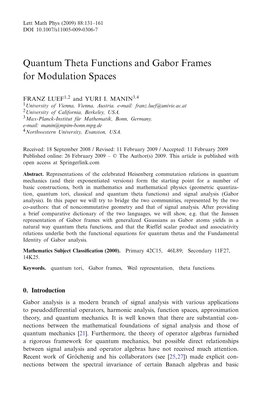 Quantum Theta Functions and Gabor Frames for Modulation Spaces
