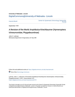 A Revision of the World Amphibulus Kriechbaumer (Hymenoptera: Ichneumonidae, Phygadeuontinae)