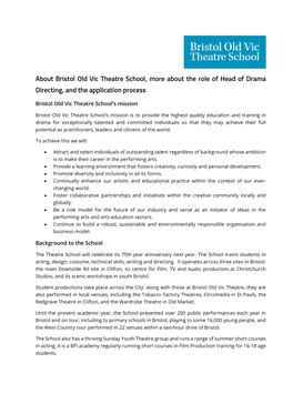 About Bristol Old Vic Theatre School, More About the Role of Head of Drama Directing, and the Application Process