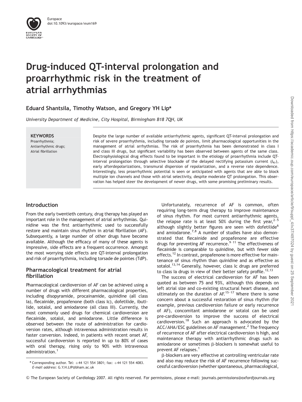 Drug-Induced QT-Interval Prolongation and Proarrhythmic Risk